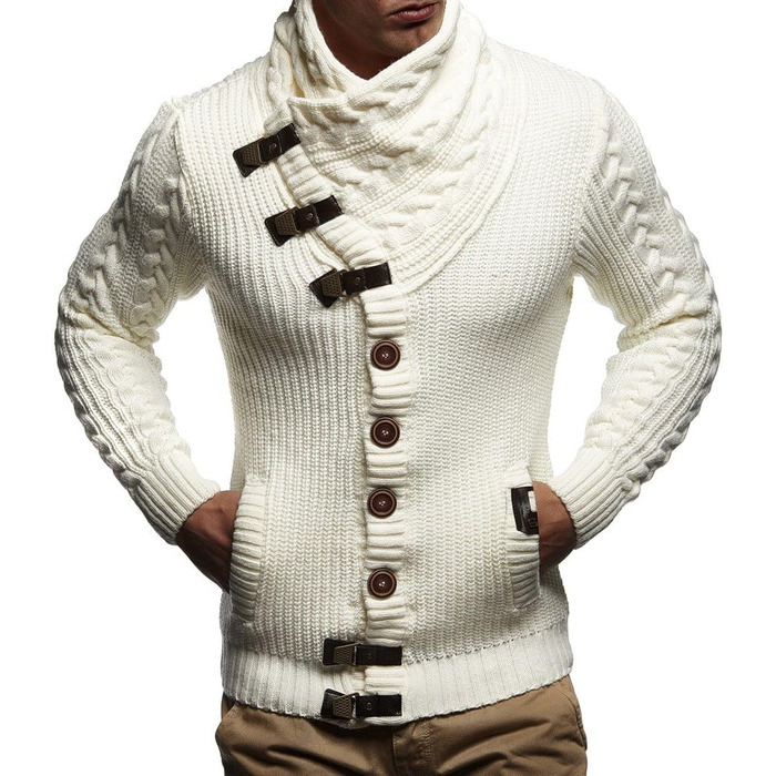 Чоловічий светр Leif Nelson з коміром-шарфом, модель LN7080, великий в'язання, чорний худі-светр, розмір XL, колір Екру