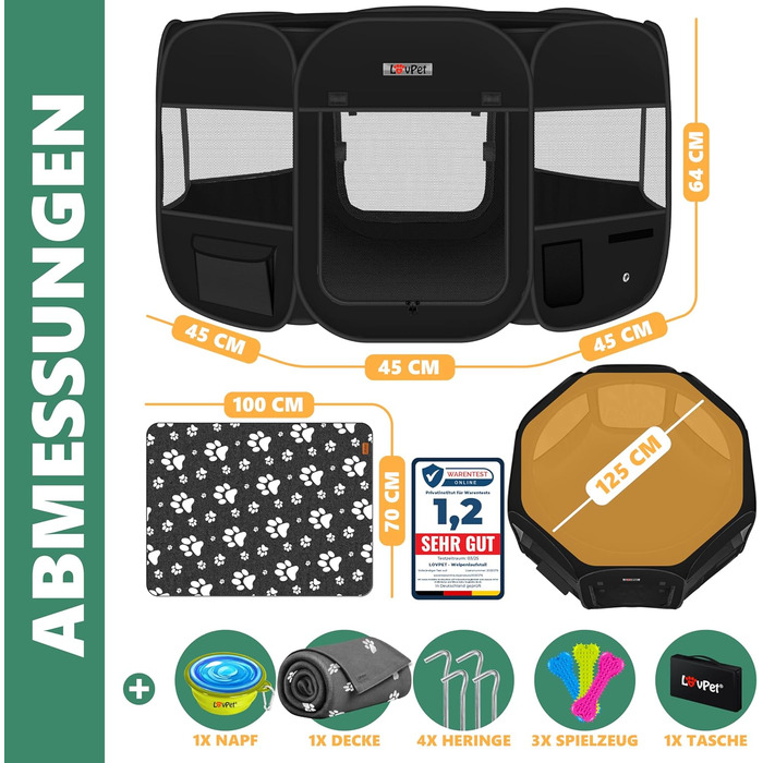 LOVPET® Foldable Pet Playpen with Bowl & Fleece Blanket - Indoor/Outdoor Dog & Cat Enclosure - Pop-Up Oxford Fabric