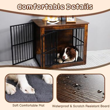 Клітка для собак велика дерев'яна з подвійними дверцятами, міцна собача будка для дому, знімний піддон, для малих, середніх та великих собак, 97,5 x 80,5 x 59 x 71,5 см