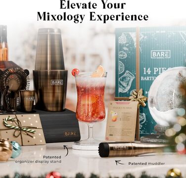 Набір бармена Mixology Boston Cocktail Shaker Set (14 предметів) з матового латуні 0.8L (BKB3)