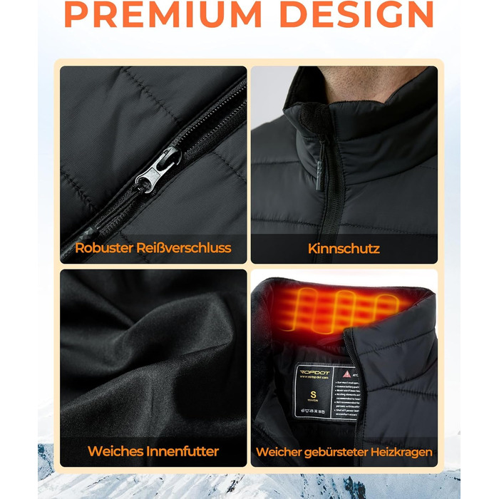 Електрична гріюча жилетка Topdot для чоловіків з Powerbank 7.4V 16000mAh, 8 нагрівальних зон, 3 температурні режими, для активного відпочинку, катання на лижах та риболовлі