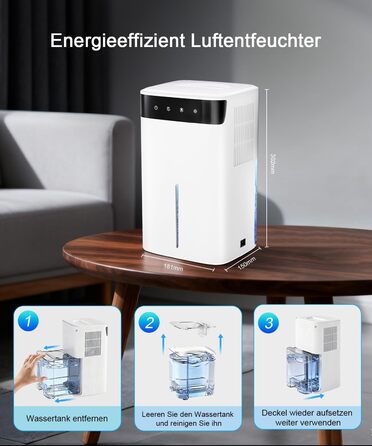 Електричний осушувач повітря 2600 мл з тихим режимом та підсвіткою, захист від замерзання. Ідеально для кухні/підвалу