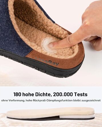 Чоловічі теплі зимові капці LongBay з ефектом пам'яті Memory Foam та підкладкою Sherpa, протиковзальна гумова підошва, темно-сині (розмір 44 EU)