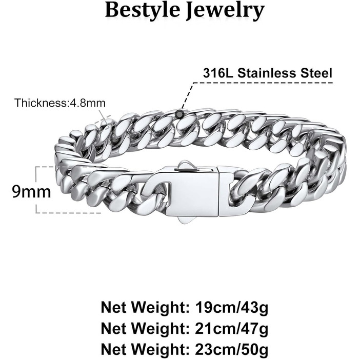 Чоловіча ланцюжок Panzerkette Miami з нержавіючої сталі Bestyle, 21 см, 9 мм | з подарунковою коробкою