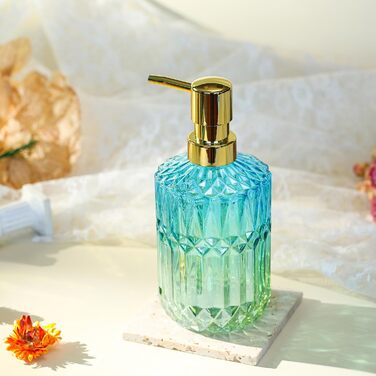 Скляний диспенсер для рідкого мила YunNasi - наповнюваний, для кухні, ванної кімнати, пральні (зелений, блакитно-зелений)