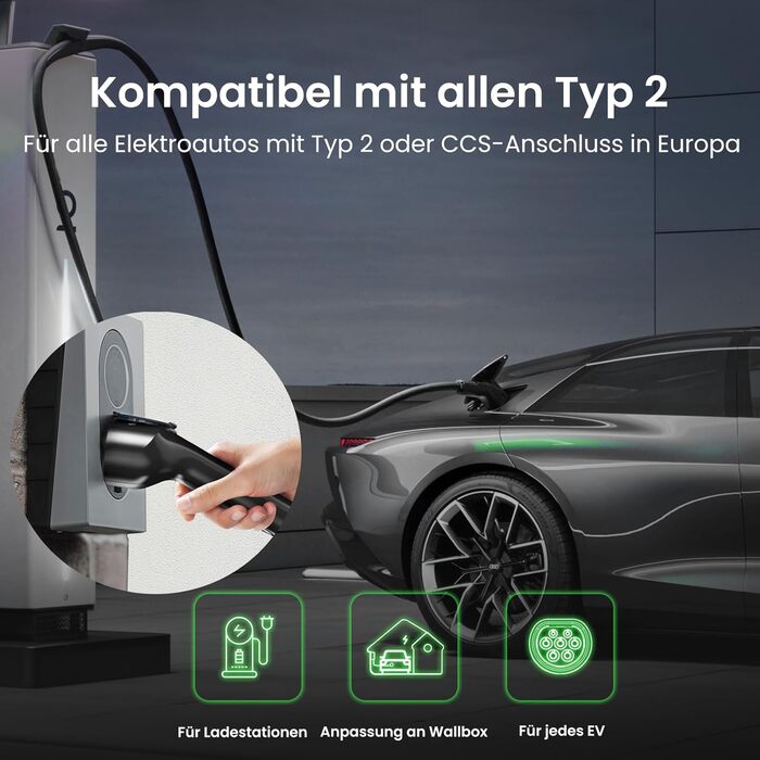 Кабель зарядки GONEO Typ 2 (11кВт, 16А) 8м для електромобілів (Tesla, BMW, VW, Audi), IP54, водонепроникний, з TPU, у комплекті сумка