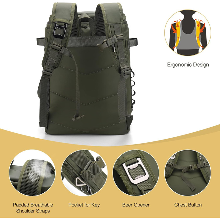 Рюкзак-холодильник Upeelife 30L з килимком для пікніка, водонепроникний, для кемпінгу та пікніків, зелений