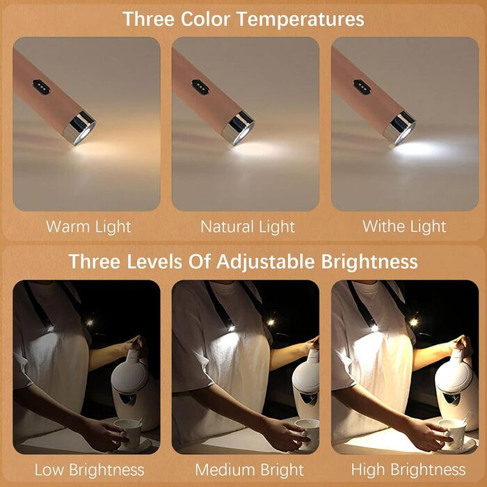 LED ліхтарик для читання на шию, 3 кольори, 9 рівнів яскравості, гнучкий, USB зарядка, рожевий