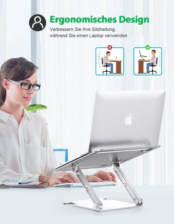 Підставка для ноутбука Glangeh з алюмінію, ергономічна, регульована по висоті, з відведенням тепла, сумісна з MacBook Pro Air, Dell, HP, 10-16