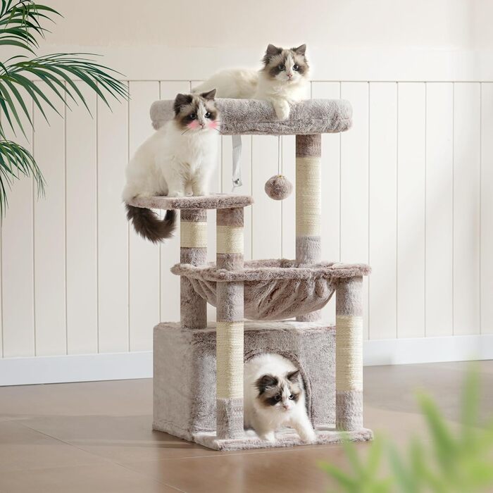 Котячий будиночок Heybly HCT008SW: міцний котячий будиночок з великим м'яким лежаком, місцем для сну та сизалевими стовпчиками для дряпання (коричнево-бежевий)