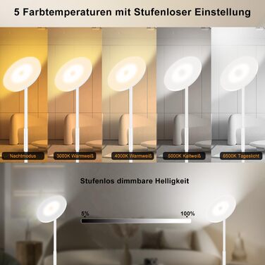 Стельова LED-лампа для вітальні Stehlampe Wohnzimmer: 4200LM, регулювання яскравості, пульт та сенсорне управління, 36W, тепле/холодне світло