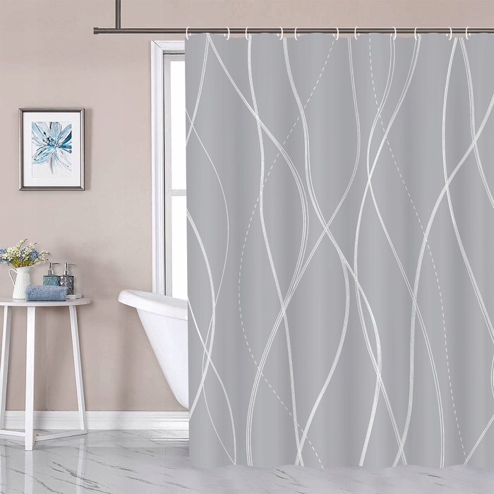 Сучасна текстильна штора для ванни, сіра, 180x200 см, з кільцями