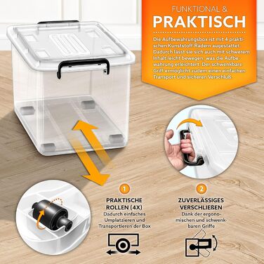 tillvex® Storage Boxes with Lid, 4-Piece Set - 13 Liters, Food Safe | Plastic Boxes Set Stackable | Storage Organization System Box Large | Storage Boxes Clothes Boxes 100% New Material