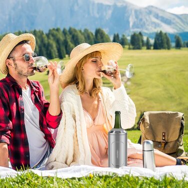 Охолоджувач для вина з кришкою, 750 мл, з нержавіючої сталі, для вина, шампанського, секту, для пікніка, подарунок для поціновувача вина, сріблястий