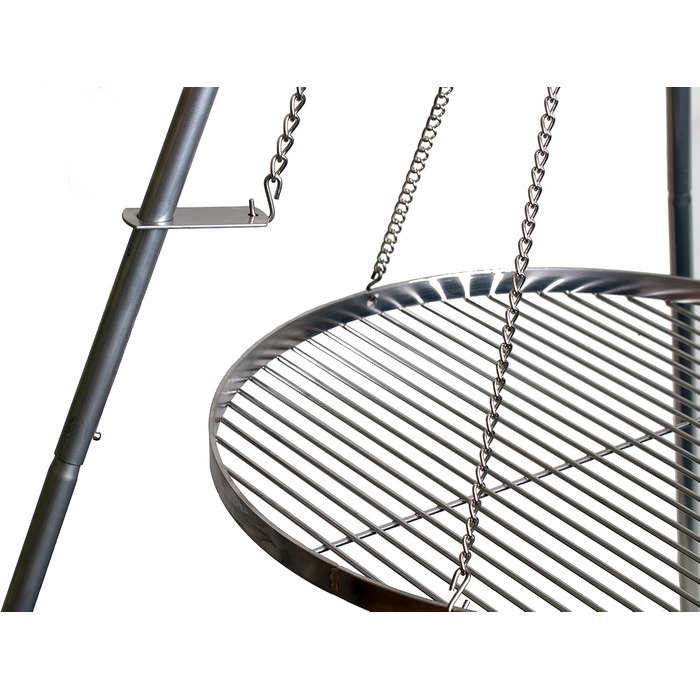 Adjustable-height tripod grill stand including chains, height: 1.40 m, rust-resistant galvanized steel - Without grill grate