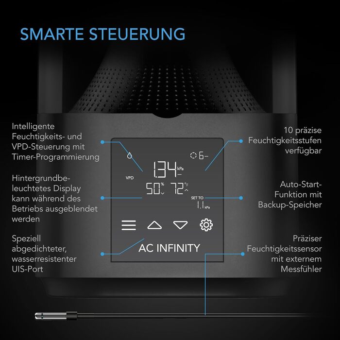 AC Infinity CLOUDFORGE T3 – Увлажнитель воздуха для растений 4.5 л с контролем VPD, 10-ступенчатый распылитель, удлиняемый шланг, защита от протечек, для гроубоксов