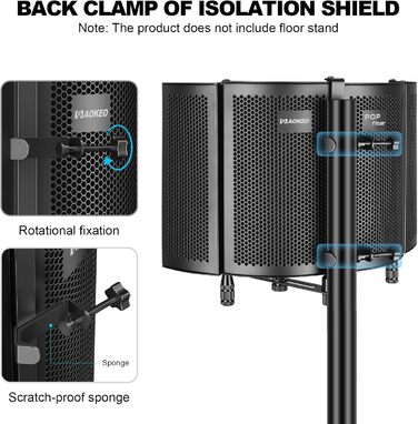 Акустичний ізоляційний екран для мікрофона AOKEO AO-504, поп-фільтр та звукопоглинаючий щит (регульований)