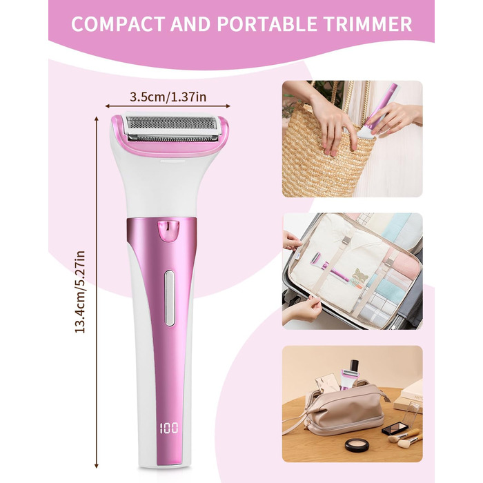 Електричний жіночий тример 5-в-1 для тіла, бікіні, брів та носа. USB-зарядка. Білий (фіолетовий)