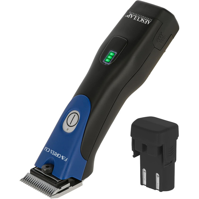 Машинка для стрижки собак та коней Aesculap Favorita CLi акумуляторна з набором гребінців | Професійна ергономічна машинка для собак | LED-дисплей | Машинка для стрижки тварин (Блакитна)