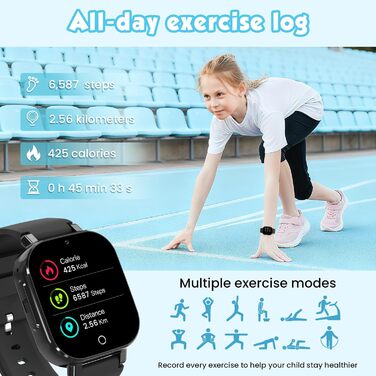 Дитячий розумний годинник 4G GPS з відеодзвінками та SOS, WiFi, крокомір, будильник, ігри, для дівчаток та хлопчиків від 4 років, чорний