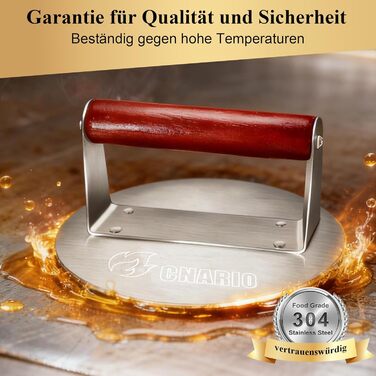 Професійна преса для smash burger CNARIO з нержавіючої сталі 16 см, пристрій для формування котлет з дерев'яною ручкою для гриля та BBQ