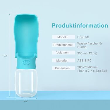Вода для собак на ходу: пляшка-поїльник 570 мл або 350 мл, для цуценят та собак різних розмірів, блакитна