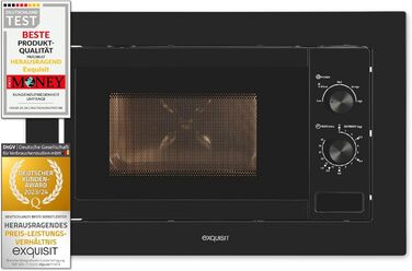 Вбудована мікрохвильова піч Exquisit EMW20-DG-020 | 800 Вт, 1000 Вт гриль, 8 автопрограм, діаметр обертового столу 27 см, нержавіюча сталь, чорний колір, ручне керування