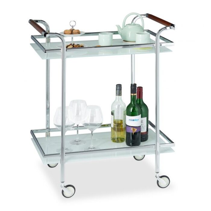 Relaxdays Serving Trolley Milk Glass