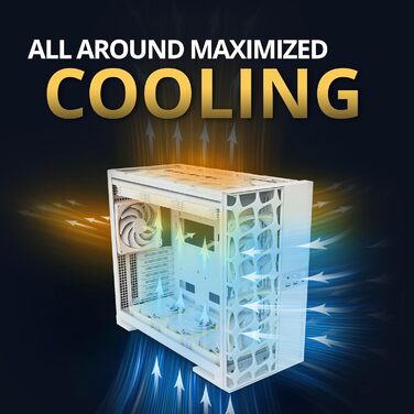 Корпус для ПК Geometric Future M5 Vent Mesh - ігровий Mid Tower з темним склом, підтримка E-ATX/ATX, висока циркуляція повітря, сталь 1.2 мм, Type C, радіатори 420/360, подвійний відсік, GEO-M5V-BY (Mesh версія з 5 вентиляторами 140x140, білий)