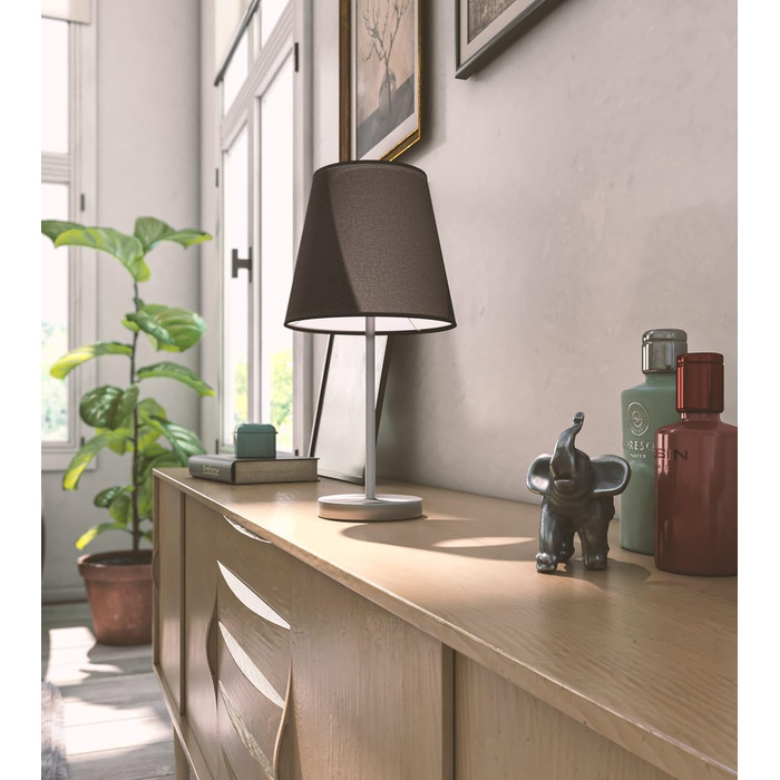 WOFI Настільна лампа Cesena 1-лампова, чорна, 14 x 14 x 32 см, тканинний абажур, 832401100000