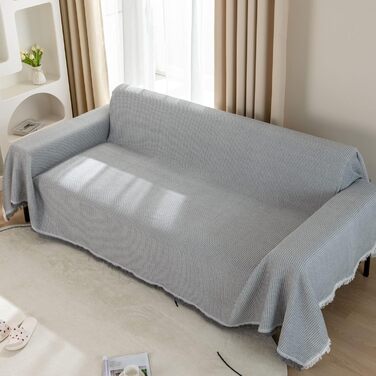 LHGOGO Waffle Throw Blanket 180x300cm Large 3-Seater Sofa Throw Versatile Living Room Blanket as Sofa Throw, Couch Cover, Sofa Cover, and Bedspread with Decorative Tassels - Light Grey