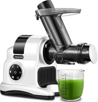 AMZCHEF Juicer with 80mm Large Feed Chute - 150W Juicer Slow Juicer with 2 Speed Modes and Reverse Function - Juicer for Whole Vegetables and Fruits Test Winner - White Juicer White