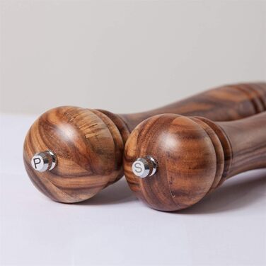 DeroTeno Salt and Pepper Mill Set, 2-Piece Spice Mill Set, Salt and Pepper Mills made of Acacia Wood with Ceramic Grinder, H 30 cm
