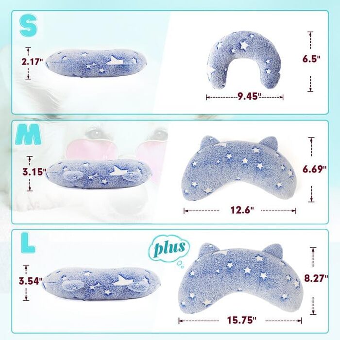 Подушка для собак POMESEA, м'яка, пухнаста, заспокійлива іграшка, U-подібна подушка для домашніх тварин, зняття напруги в суглобах, покращення сну (Блакитна)