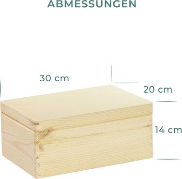 Wooden box with lid - 40x30x24cm, Natural, FSC® - Multi-purpose box without handles - Storage box | Memory box | Craft & Gift box (30 x 20 x 14 cm | M)