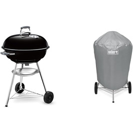 Гриль Weber Compact Kettle 47 см, чорний, кришка, комплект із чохлом для вугільних грилів (57 см), кулеподібний