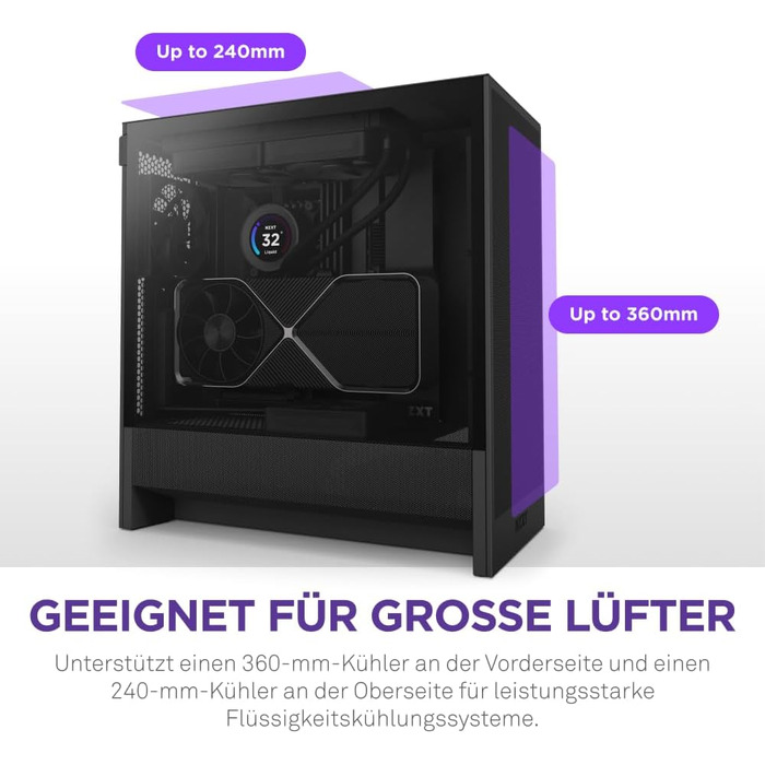 Корпус ПК NZXT H5 Flow Black - компактний ATX Mid-Tower для ігор з високою вентиляцією, 2 x 120mm вентилятори, підтримка радіаторів 360mm та 240mm, система кабельного менеджменту, скляна панель, 2024