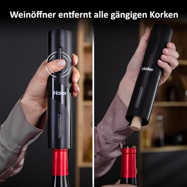 Електричний відкривач вин Haier з нержавіючої сталі: набір з декантером, вакуумним затвором, зрізачем фольги та станцією. Автоматичний відкривач вин Haier - чудовий подарунок для поціновувачів вина. Працює від батарейок.