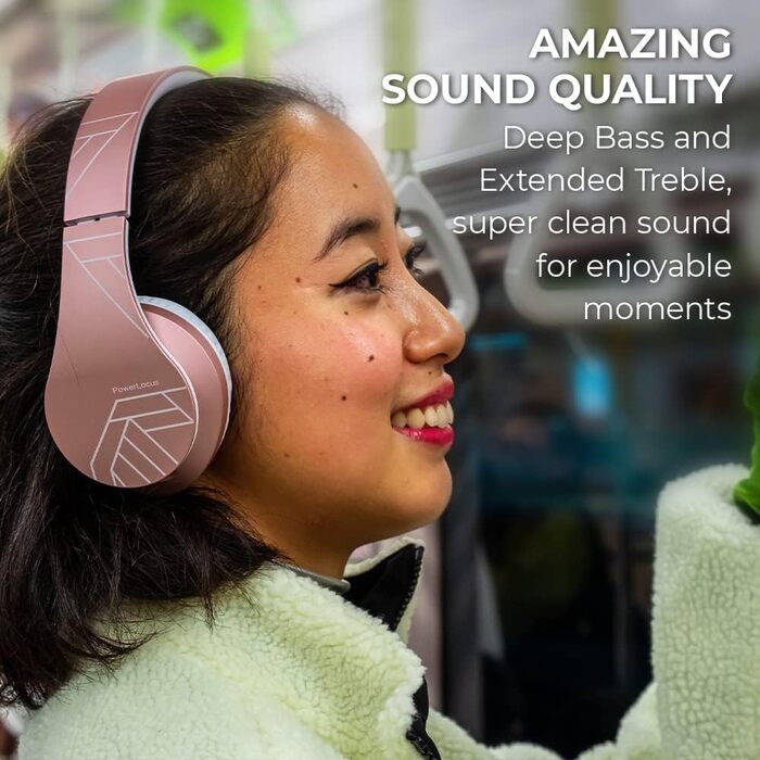 Бездротові навушники PowerLocus Over-Ear з Bluetooth, мікрофоном, складні конструкції, м'які амбушюри, Hi-Fi стерео звук, бас, для дітей/дорослих/TV/PC/Home Office, рожеве золото