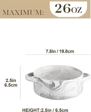 MALACASA Набір супових тарілок з ручками, 800 мл, порцеляна, 4 шт, серія Regular (сірий)