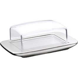 WMF Loft Brunch Butter Dish, Stainless Steel 11.5 x 16.8 cm, with Plastic Lid, Brushed Cromargan Stainless Steel, Dishwasher Safe