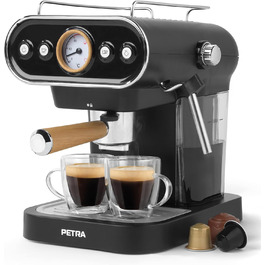 Petra Coffee Machine Barista Pro 1.5L, Semi-Automatic Espresso Machine with Milk Frother, Small Coffee Machine for Espresso & Cappuccino, Coffee Maker 15 Bar, 850W (3-in-1 Barista Coffee Machine)