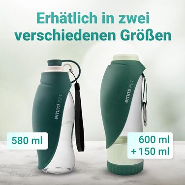 Турбунок для собак Emmi-pet 600 мл з контейнером для корму 150 мл – портативна пляшка для пиття в дорогу для маленьких та великих собак – ідеально підходить для подорожей, походів та активного відпочинку – гігієнічний та легко миється – аксесуари для соба