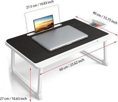 Стіл-підставка для ноутбука Bett: стіл для роботи в ліжку, для дому та офісу (60x40, чорний)