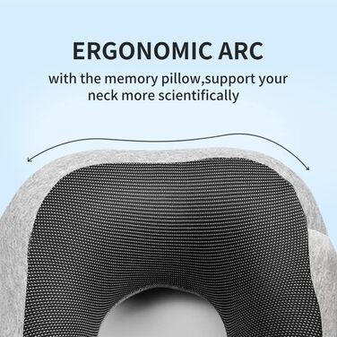 Подушка для шиї Gvolatee з маскою для сну та берушами - знімний чохол, Memory Foam, блискавка, з сумкою для зберігання - подушка для подорожей, колір: сірий