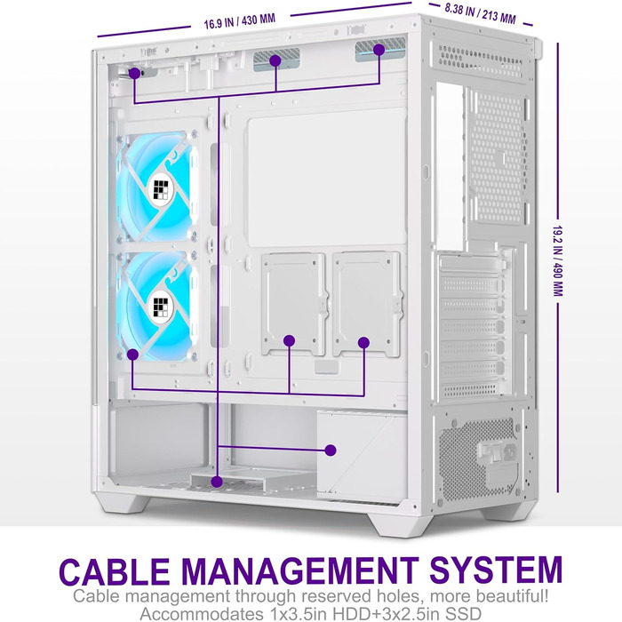 Корпус для ПК FOIFKIN F1 - ігровий Mid-Tower з 6 PWM ARGB вентиляторами, 270° панорамне скло, Type-C, білий