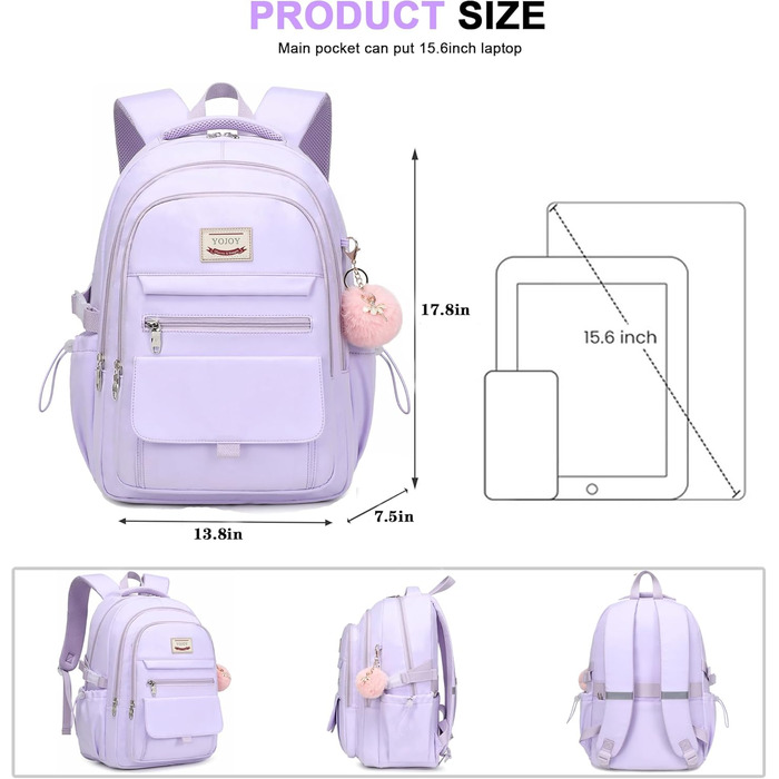 Шкільний рюкзак для підлітків, дівчаток, 3-в-1 (рюкзак, ланчбокс, пенал) Violett, 15.6