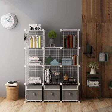 C&AHOME Wire Cube Storage, 6 - Metal Cube Organizer with C-Grids, Modular Shelving Units, Storage Shelf Racks, Closet Organizer, 93.5 in L x 31.8 in W x 93.5 in H, (12-Cube, White)