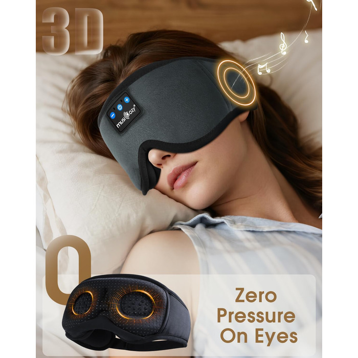 Маска для сну Musicozy з навушниками | Bluetooth 5.4, блокування світла, для подорожей, преміум-якість | Подарунок для чоловіків та жінок (Сірий)