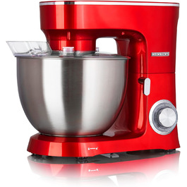 Кухонна машина Heinrichs 2500W з подвійним гаком для тіста, міксером та вінчиком, 8 швидкостей, чаша 8л з нержавіючої сталі, тиха, червона